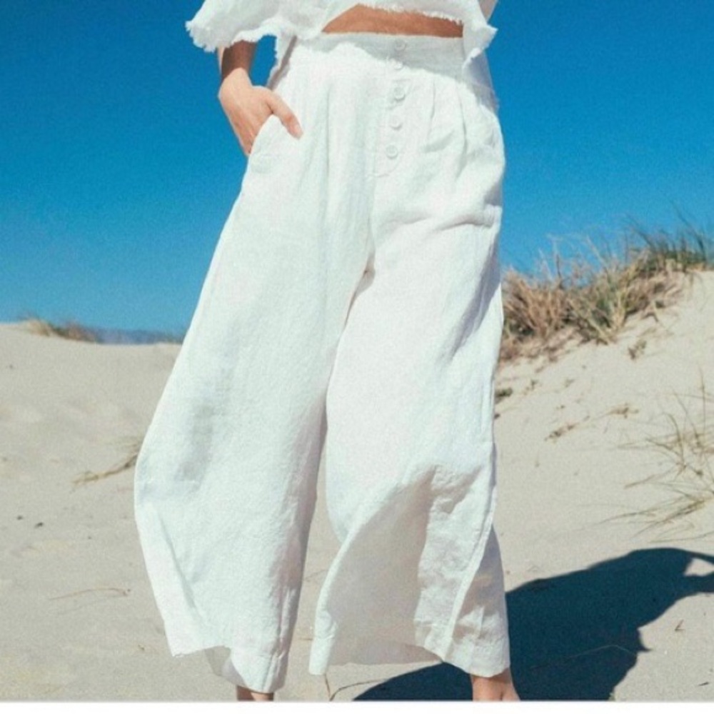 Faherty white linen wide leg pant